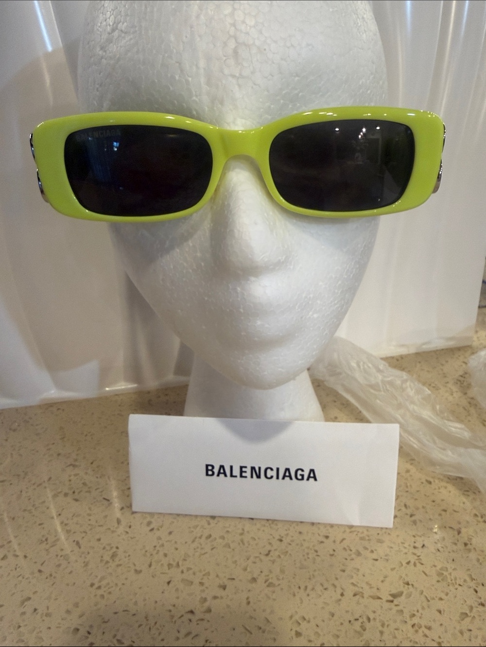 Balenciaga Neon Lime Rectangular Sunglasses